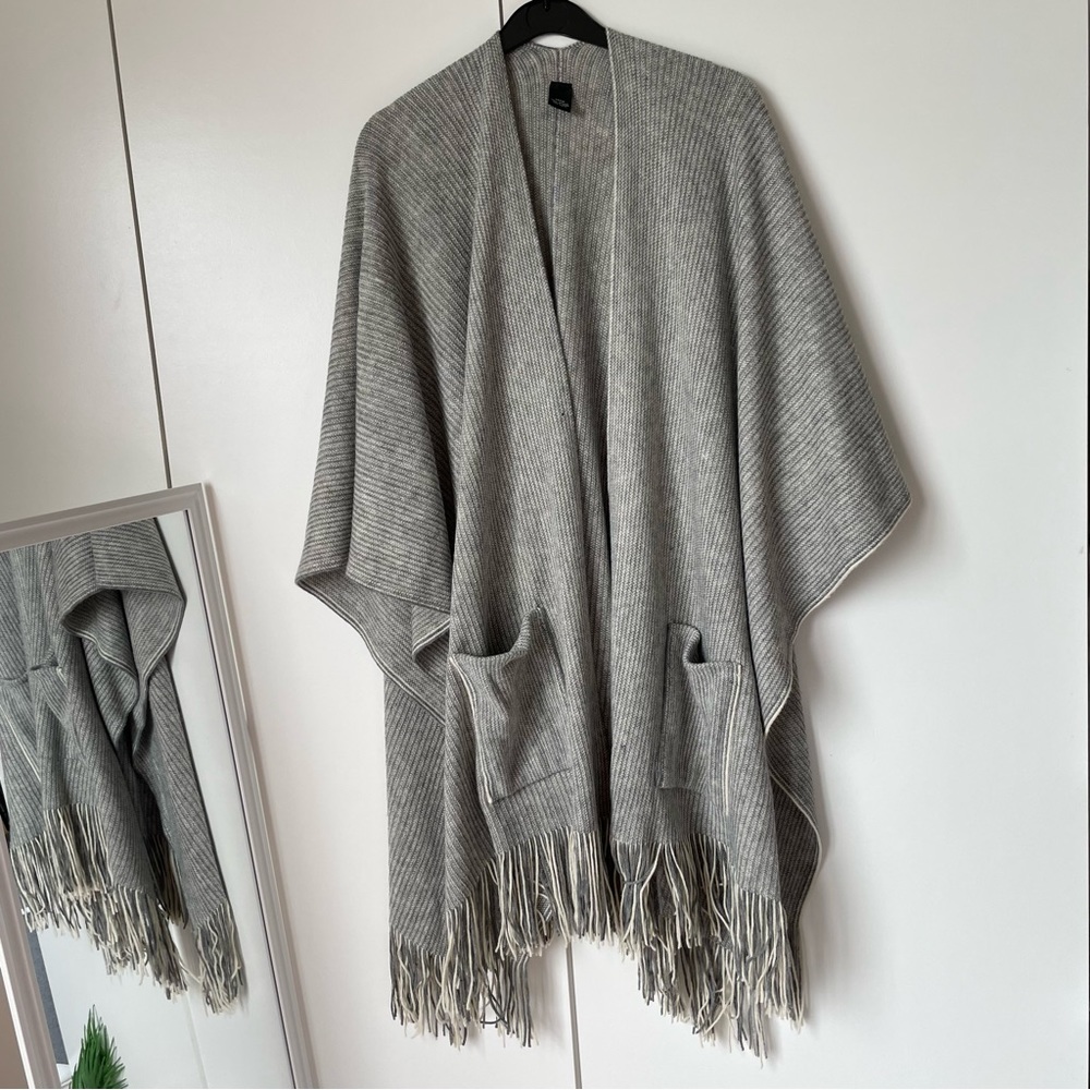Grey Knit Shawl Poncho